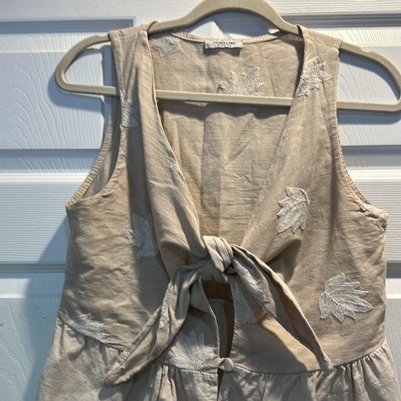 Puro Lino Linen Embroidered Knot Front Vest Top S Blouse lagenlook - Picture 3 of 7